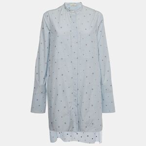 Celine Blue Striped Cotton Embroidered Asymmetric Hem Shirt L